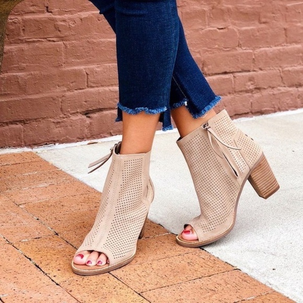 Toms Beige Perforated Peep-Toe Ankle Booties